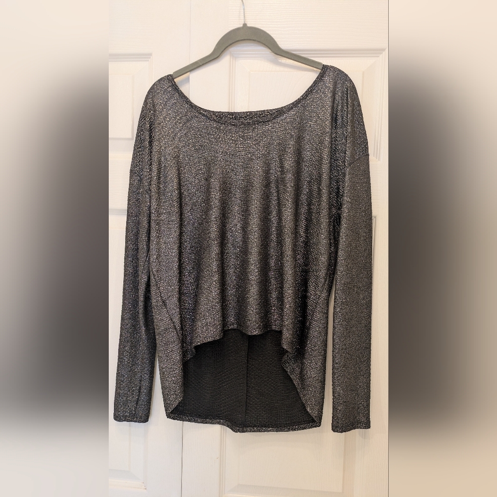 BCBGeneration Shimmering Black Long Sleeve Top
